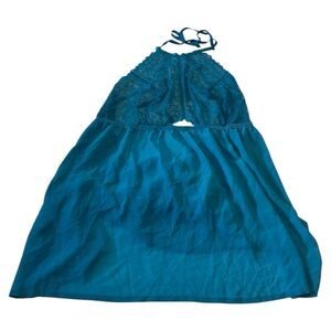 Cacique NWT teal 2 piece lingerie set matching teddy and thing lace